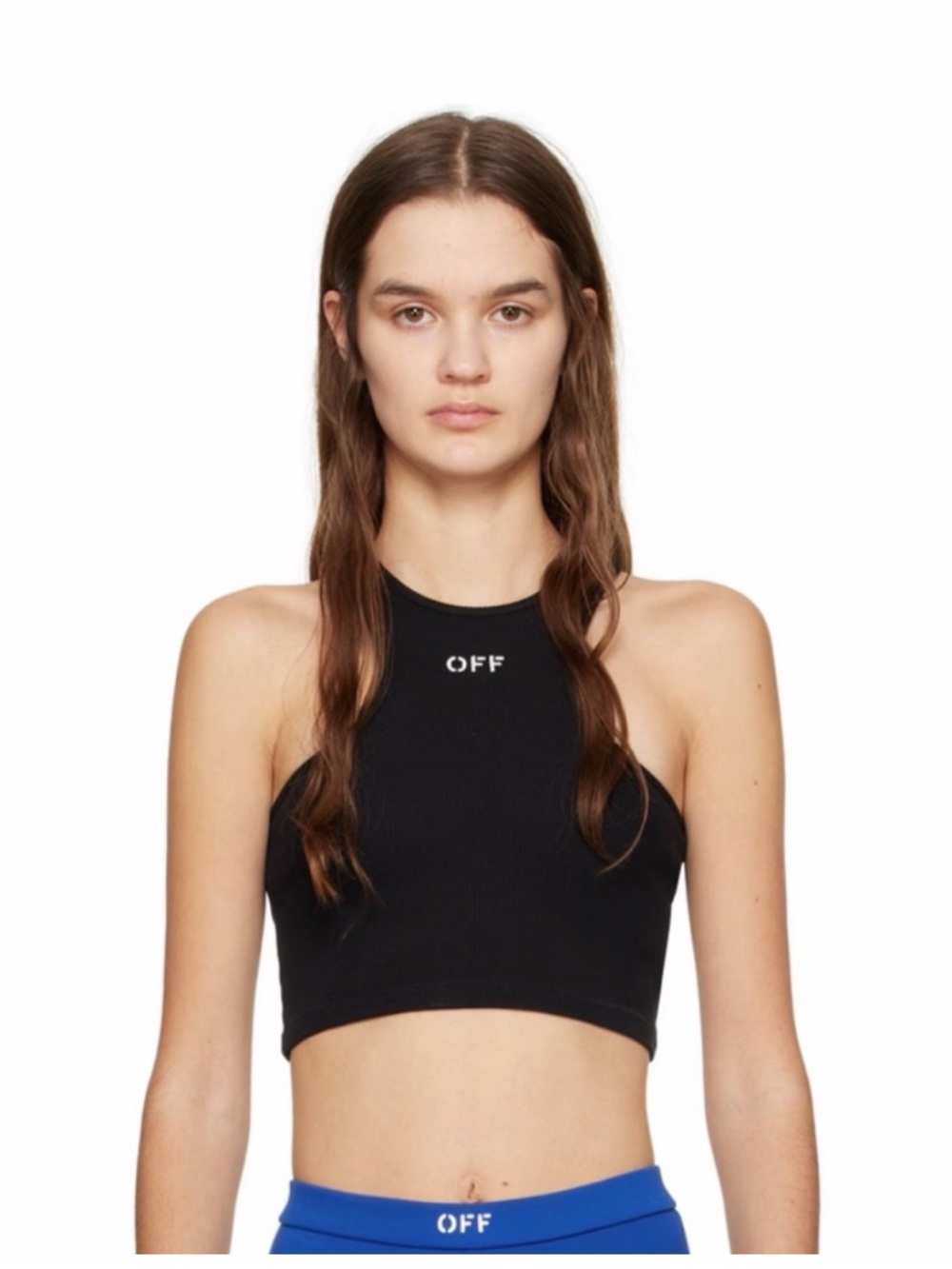 Off-White Black Ribbed OFF Logo Racerback Crop Top Tank Authentic Stretch XS